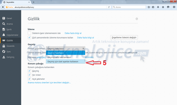 Teknolojice-Firefox Geçmiş Silme 2