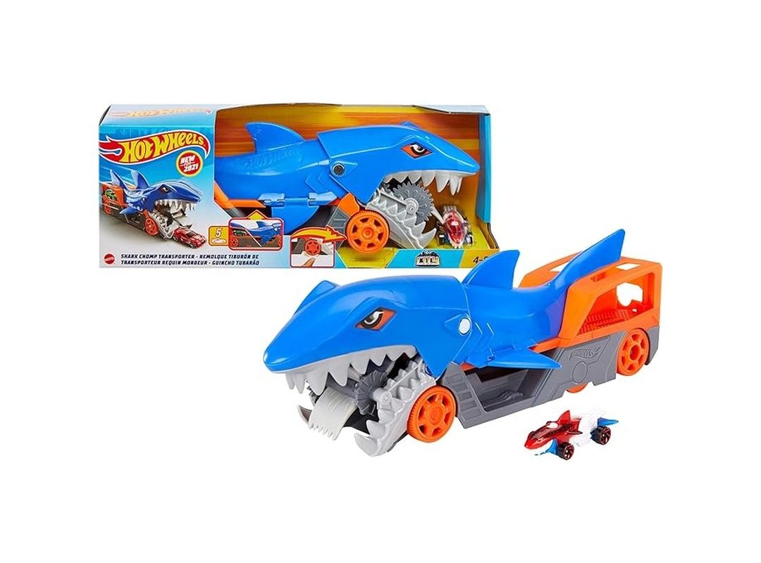 🛍️ Hot Wheels Köpek Balığı Taşıyıcı Hot Wheels Köpek Balığı Taşıyıcı Oyun Seti, 1 Adet 1:64 Ölçekli Araba İçerir, 4 8 Yaş Arası Çocuklar İçin GVG36 GVG36