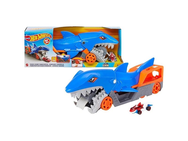 🛍️ Hot Wheels Köpek Balığı Taşıyıcı Hot Wheels Köpek Balığı Taşıyıcı Oyun Seti, 1 Adet 1:64 Ölçekli Araba İçerir, 4 8 Yaş Arası Çocuklar İçin GVG36 GVG36