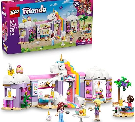LEGO Friends Renkli Düşler Kafe 42684 – 6 Yaş ve Üzeri Çocuklar için Paisley, Aliya ve Iza Mini Bebekleri ile Çeşitli Kafe Aksesuarları İçeren Yaratıcı Oyuncak Yapım Seti, Hediye Fikri (475 Parça)