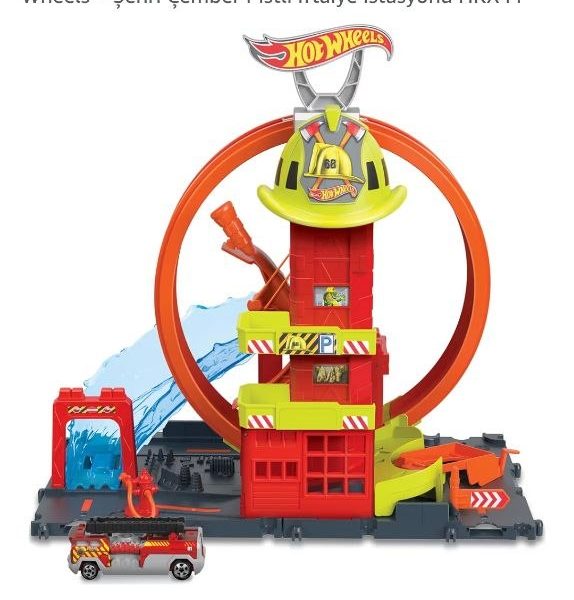 Hot Wheels Çember Pistli İftaiye İstasyonu 1 oyuncak araba ve süper çemberli itfaiye istasyonu içeren Hot Wheels™ Şehri Çember Pistli İftaiye İstasyonu HKX41