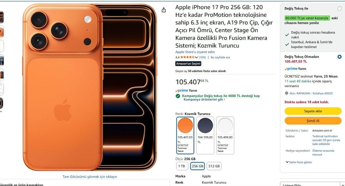 Apple iPhone 17 Pro 256 GB — %1 İndirim