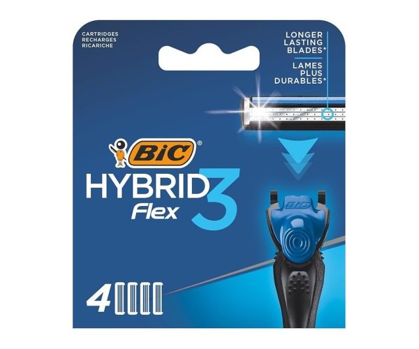 🛍️ BIC Hybrid 3 Flex 4’lü Yedek Tıraş Bıçağı Kartuşu, 3 Nano Teknolojik Titanyum Bıçak, E Vitaminli Geniş Kayganlaştırıcı Band
