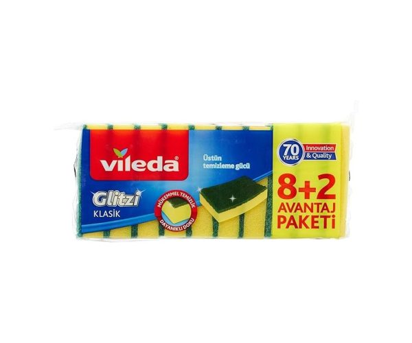 🛍️ Vileda 161919 Düz Hijyenik Bulaşık Süngeri, 8+2’li Promosyon Paket, Yeşil