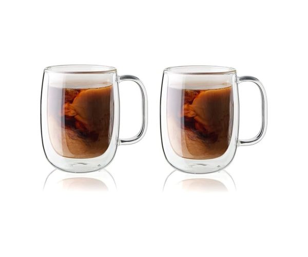 🛍️ Zwilling Sorrento Çift Camlı Kulplu 2’li Kahve Bardağı Seti, 355 ml, Cam, Şeffaf Cam