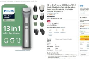 All-in-One Trimmer 5000 Series, 13’ü 1 Arada Erkek Bakım Seti, Yüz Saç Vücut, BeardSense Teknolojisi, 120 Dakika Çalışma, MG5942/15