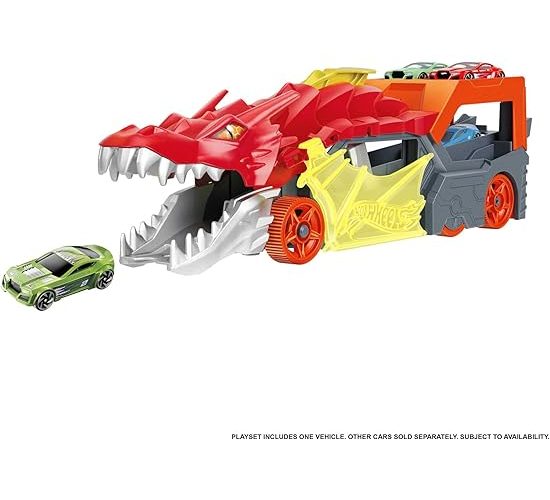 Hot Wheels fırlatıcı ve taşıyıcı ejderha Hot Wheels™ Şehri fırlatıcı ve taşıyıcı ejderha, ağzından araba püskürtür, 3 yaş ve üzeri çocuklar için hediye GTK42