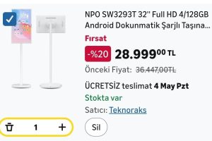NPO SW3293T 32” Full HD 4/128GB Android Dokunmatik Şarjlı Taşınabilir Smart Led Ekran – 28.999₺