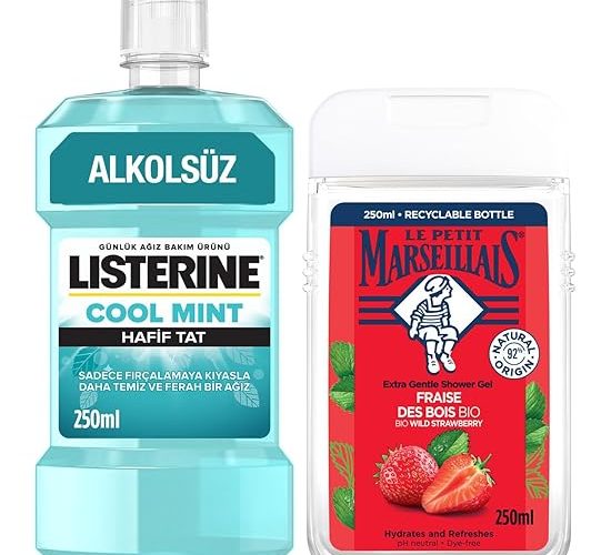 Le Petit Marseillais Duş Jeli Akdeniz Çileği 250 ml + Listerine Cool Mint Ağız Bakım Suyu Hafif Tat 250 ml