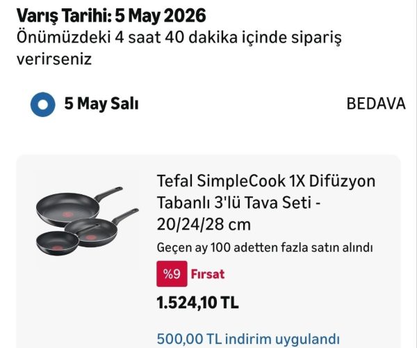 Tefal SimpleCook 1X Difüzyon Tabanlı 3’lü Tava Seti – 20/24/28 cm