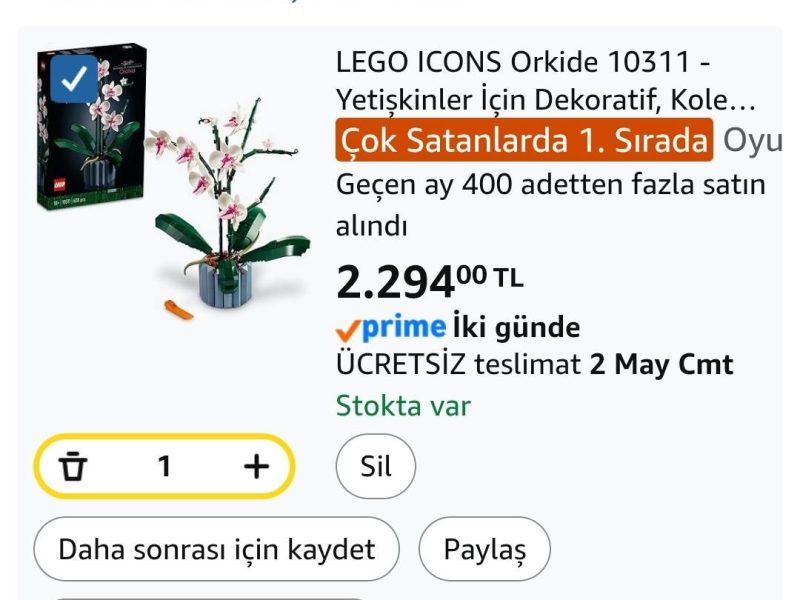 LEGO ICONS Orkide 10311 – Yetişkinler İçin Dekoratif, Koleksiyonluk ve Sergilenebilir Çiçek Modeli Yapım Seti (608 Parça)