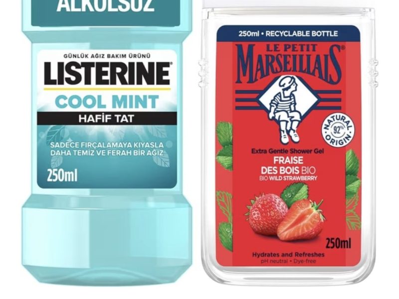 Le Petit Marseillais Duş Jeli Akdeniz Çileği 250 ml + Listerine Cool Mint Ağız Bakım Suyu Hafif Tat 250 ml