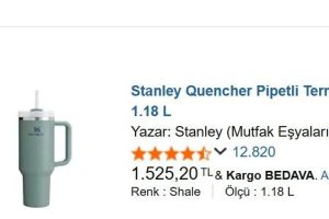 Stanley Quencher Pipetli Termos Bardak, 1.18 L