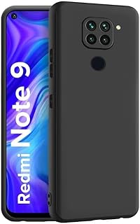 For Redmi Note 9 ile uyumlu Esnek Silikon Matte Kaymaz Yapı İç Kadife Yüzey Darbe Emici Siyah Telefon Kılıfı (Siyah, Redmi Note 9)