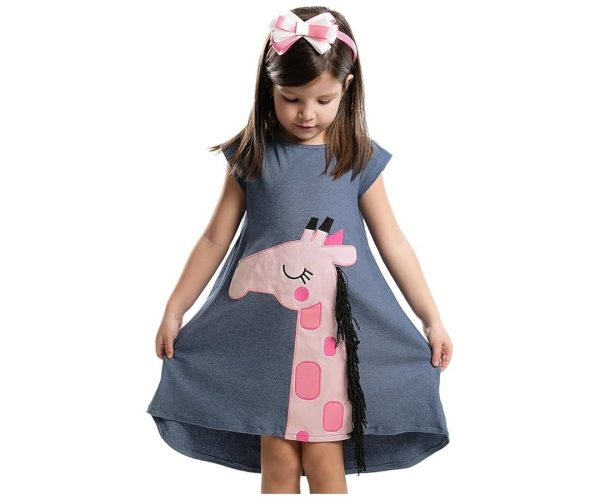 🛍️ Pembe Zürafa Kız Çocuk Elbise+Saç Bandı