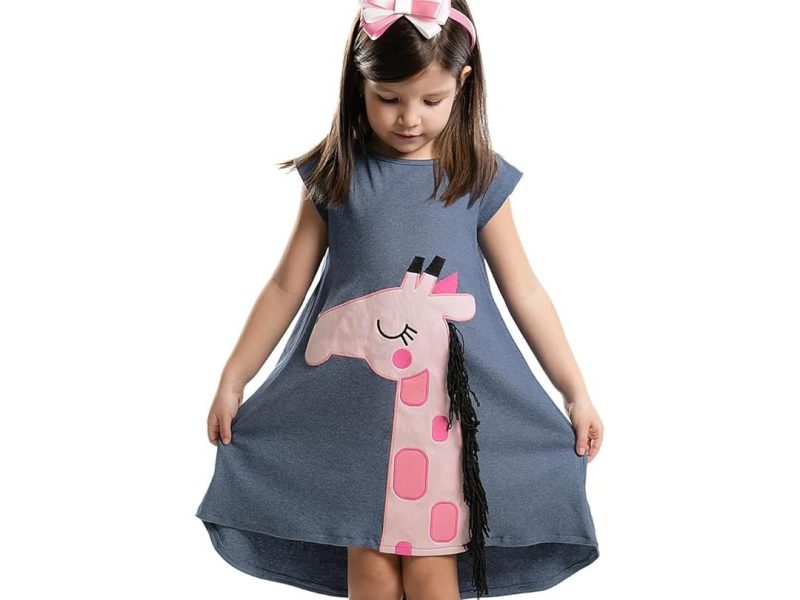 🛍️ Pembe Zürafa Kız Çocuk Elbise+Saç Bandı