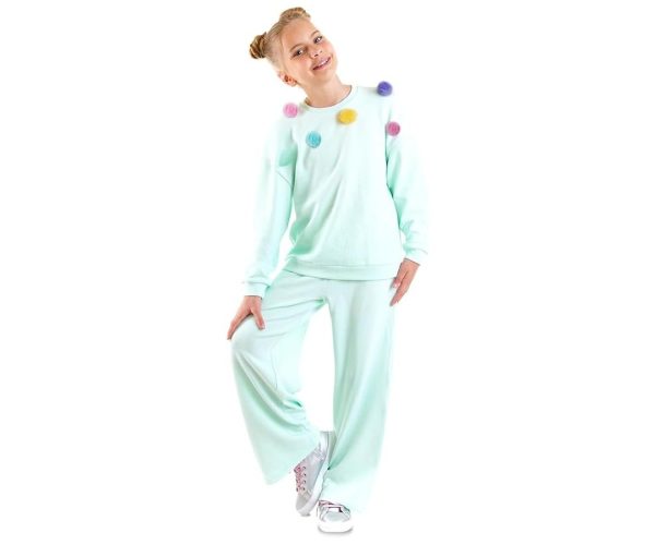 🛍️ Kız Çocuk Ponponlu Mint Eşofman Takımı