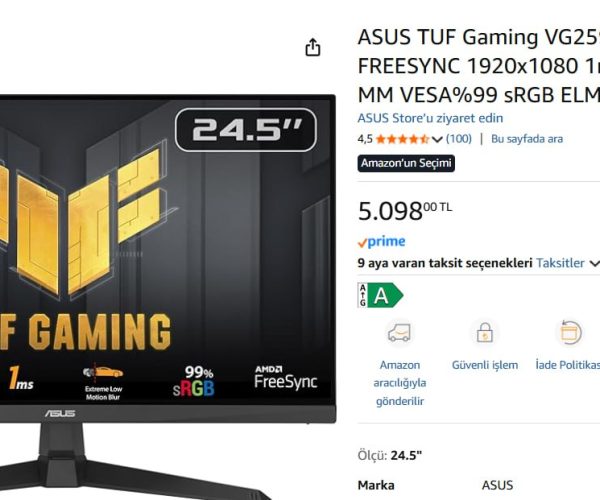Asus TUF Gaming 24.5″ 1Ms 180HZ Oyuncu Monitörü 🖥