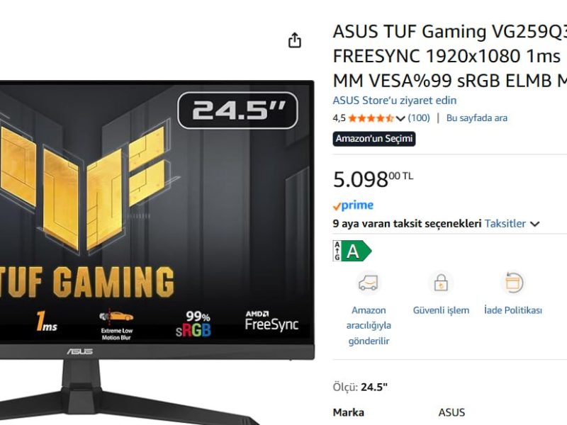 Asus TUF Gaming 24.5″ 1Ms 180HZ Oyuncu Monitörü 🖥