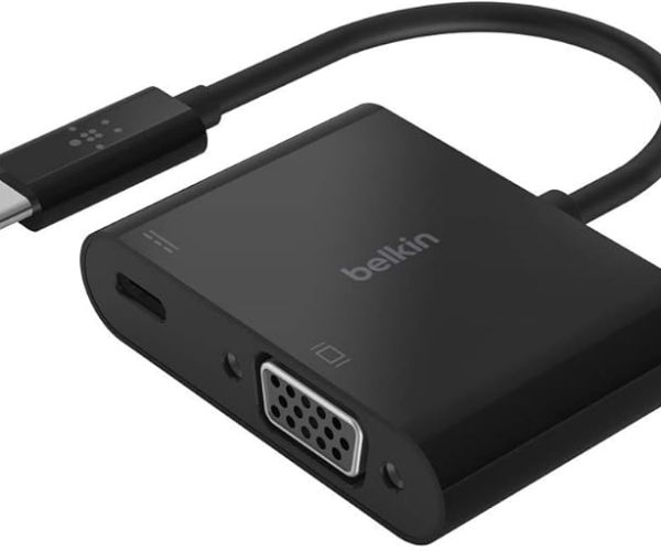 (%68.83) Belkin USB-C/VGA Şarj Adaptörü (HD 1080p video çözünürlüğünü destekler; bağlı cihazlara 60W güç) MacBook Pro VGA adaptörü
