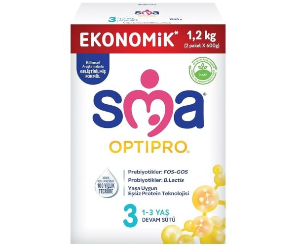 🛍️ SMA Optipro 3, 1 3 Yaş Devam Sütü, 1.2 kg (2 x 600 g)