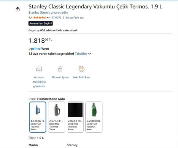 Stanley Classic Legendary Vakumlu Çelik Termos, 1.9 L