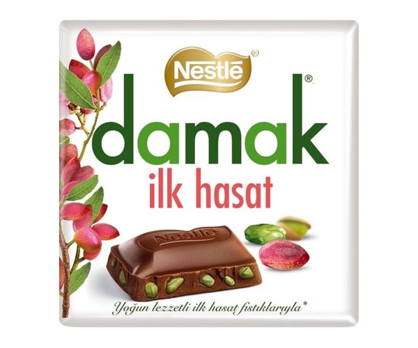 🛍️ Nestlé Damak İlk Hasat Sütlü Antep Fıstıklı Kare Çikolata, 60 g, 1 Adet