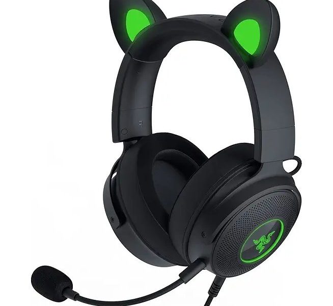 Razer Kraken Kitty V2 Pro – Değiştirilebilir Kulaklı Kablolu RGB Kulaklık (Değiştirilebilir Kitty, Ayı ve Tavşan Kulakları; Reaktif Akış Aydınlatması) Siyah
