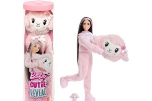 🛍️ Barbie Cutie Reveal bebek ve aksesuarları, Yumuşak Dostlar Serisi kuzucuk, renk değişimi ve mini evcil hayvan dahil 10 sürpriz, JJP66