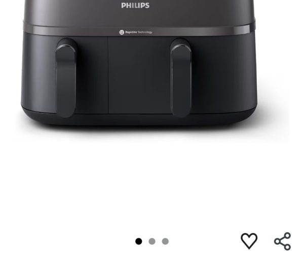 Philips Çift Hazneli Airfryer 3000 Serisi, 9L, 2 Hazneli Air fryer, Rapid Air Teknolojisi, Aileniz için Çok Yönlü Geniş Airfryer,%90 Daha Az Yağ, Enerji Tasarrufu, HomeID Uygulaması (NA350/00)