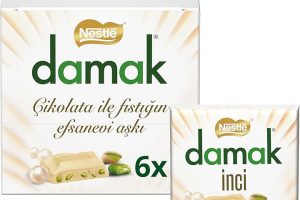 (%20.94) Nestlé Damak İnci Antep Fıstıklı Beyaz Kare Çikolata 60 g x 6 Adet
