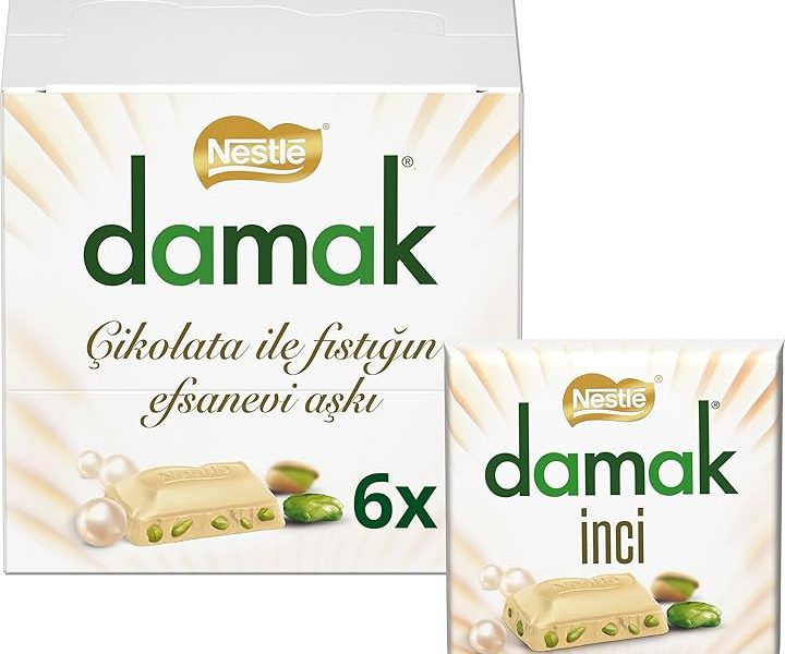 (%20.94) Nestlé Damak İnci Antep Fıstıklı Beyaz Kare Çikolata 60 g x 6 Adet