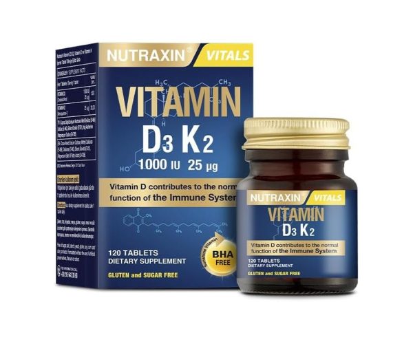 🛍️ Nutraxin D3K2 120 Tablet 1000 Iu D3 Vitamini, 25 Mcg K2 Vitamini