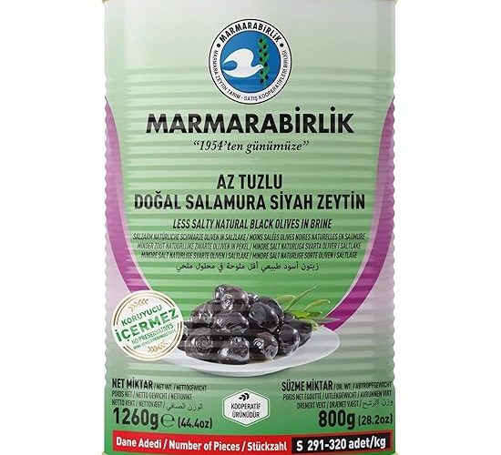 Marmarabirlik Az Tuzlu Doğal Salamura Sulu Zeytin 800 gr Teneke (S) 291-320