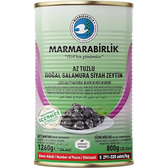 Marmarabirlik Az Tuzlu Doğal Salamura Sulu Zeytin 800 gr Teneke (S) 291-320