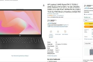 HP Laptop | AMD RyzenTM 5 7520U | AMD RadeonTM 610M | 16 GB LPDDR5-5500 | 512 GB PCIe® NVMeTM M.2 SSD | 15.6 inç FHD Ekran | FreeDos | D2QC7EA