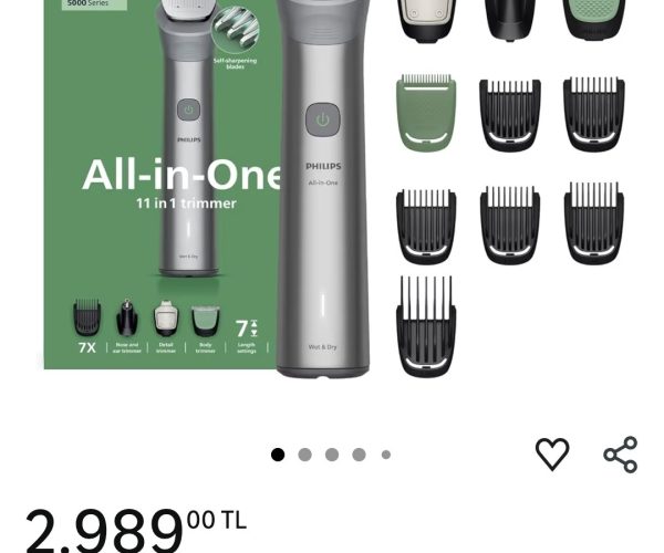 Philips All-in-One Trimmer 5000 Serisi MG5932/15, 11’i 1 Arada Erkek Bakım Seti, Yüz Saç Vücut için – 2.989₺