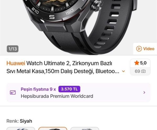 💥Huawei Watch Ultimate 2, Zirkonyum Bazlı Sıvı Metal Kasa,150m Dalış Desteği, Bluetooth Arama, Hassas Sağlık Takibi, iOS & Android Uyumlu, Siyah – 32.132₺ Satıcı Hepsiburada