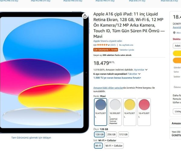 Apple A16 çipli iPad: 11 inç Liquid Retina Ekran, 128 GB, Wi-Fi 6, 12 MP Ön Kamera/12 MP Arka Kamera, Touch ID, Tüm Gün Süren Pil Ömrü — Mavi