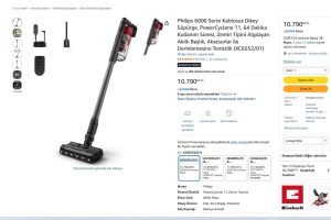 Philips 6000 Serisi Kablosuz Dikey Süpürge, PowerCyclone 11, 64 Dakika Kullanım Süresi, Zemin Tipini Algılayan Akıllı Başlık, Aksesurlar ile Derinlemesine Temizlik (XC6552/01)