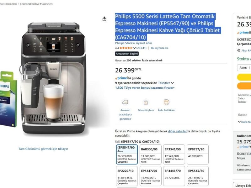 Philips 5500 Serisi LatteGo Tam Otomatik Espresso Makinesi (EP5547/90) ve Philips Espresso Makinesi Kahve Yağı Çözücü Tablet (CA6704/10)