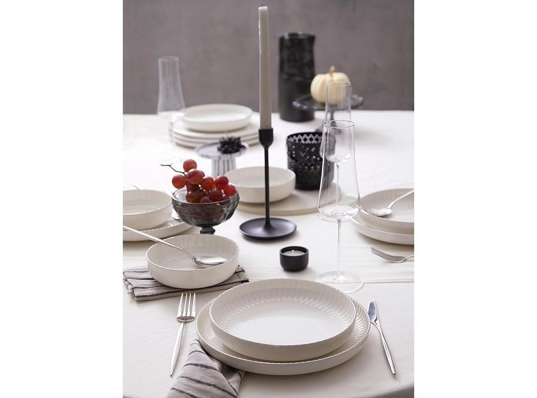 🛍️ Kütahya Porselen Bone Crest 18 Parça 6 Kişilik Yemek Takımı Platin Fileli