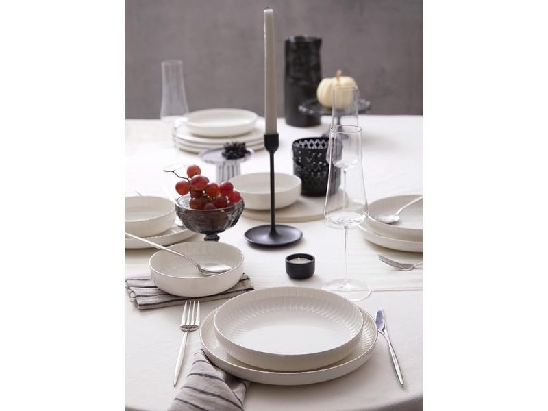 🛍️ Kütahya Porselen Bone Crest 18 Parça 6 Kişilik Yemek Takımı Platin Fileli