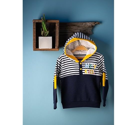 %100 Pamuk Baby Pearly Hey Kid Baskılı Erkek Bebek Kapüşonlu Sweatshirt 4 Yıl