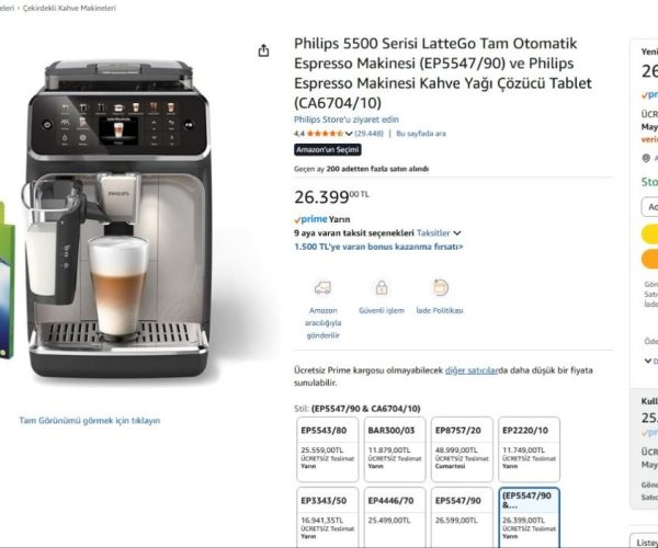 Philips 5500 Serisi LatteGo Tam Otomatik Espresso Makinesi (EP5547/90) ve Philips Espresso Makinesi Kahve Yağı Çözücü Tablet (CA6704/10)