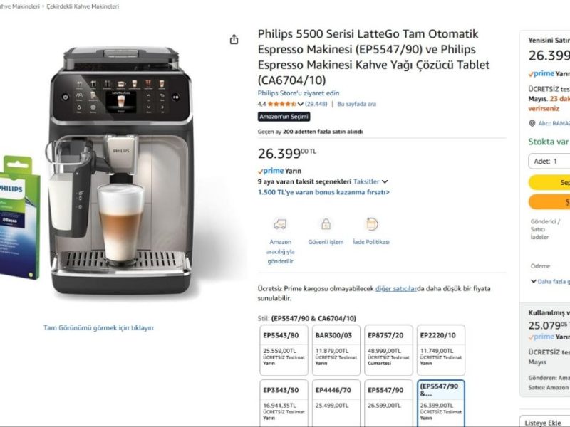 Philips 5500 Serisi LatteGo Tam Otomatik Espresso Makinesi (EP5547/90) ve Philips Espresso Makinesi Kahve Yağı Çözücü Tablet (CA6704/10)