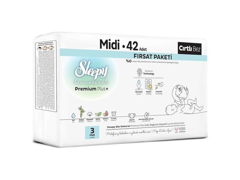 🛍️ Sleepy Bio Natural Premium Plus Fırsat Paketi Bebek Bezi 3 Numara Midi 42 Adet