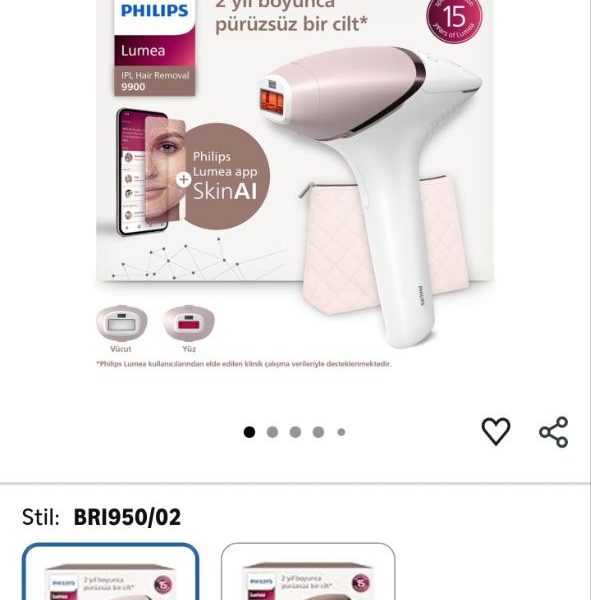 Philips Lumea 9900 Serisi BRI950/02 IPL Tüy Alma, SkinAI Uygulama, Vücut ve Yüz için 2 Başlık, Çanta