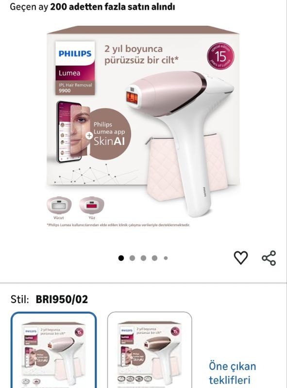 Philips Lumea 9900 Serisi BRI950/02 IPL Tüy Alma, SkinAI Uygulama, Vücut ve Yüz için 2 Başlık, Çanta