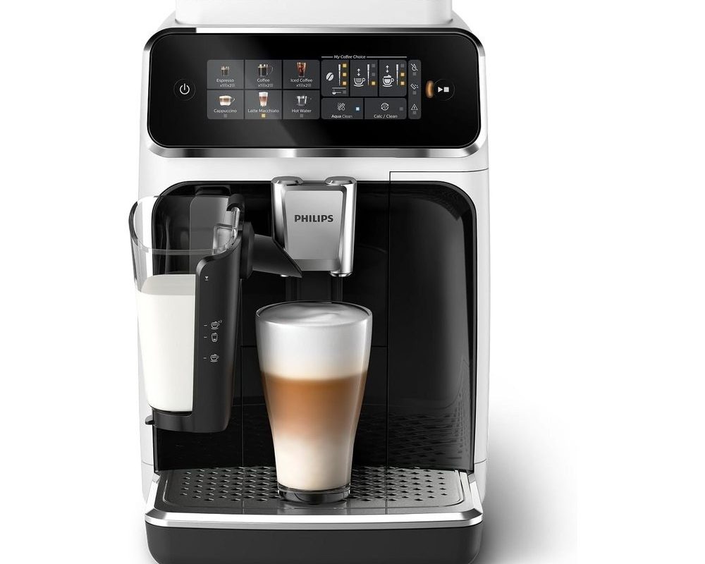 Philips Serisi 3300 Tam Otomatik Espresso Makinesi LatteGo Süt Sistemi ile, 6 Kahve Çeşidi, SilentBrew Teknolojisi, AquaClean Filtre – Beyaz & Parlak Siyah (EP3343/50)